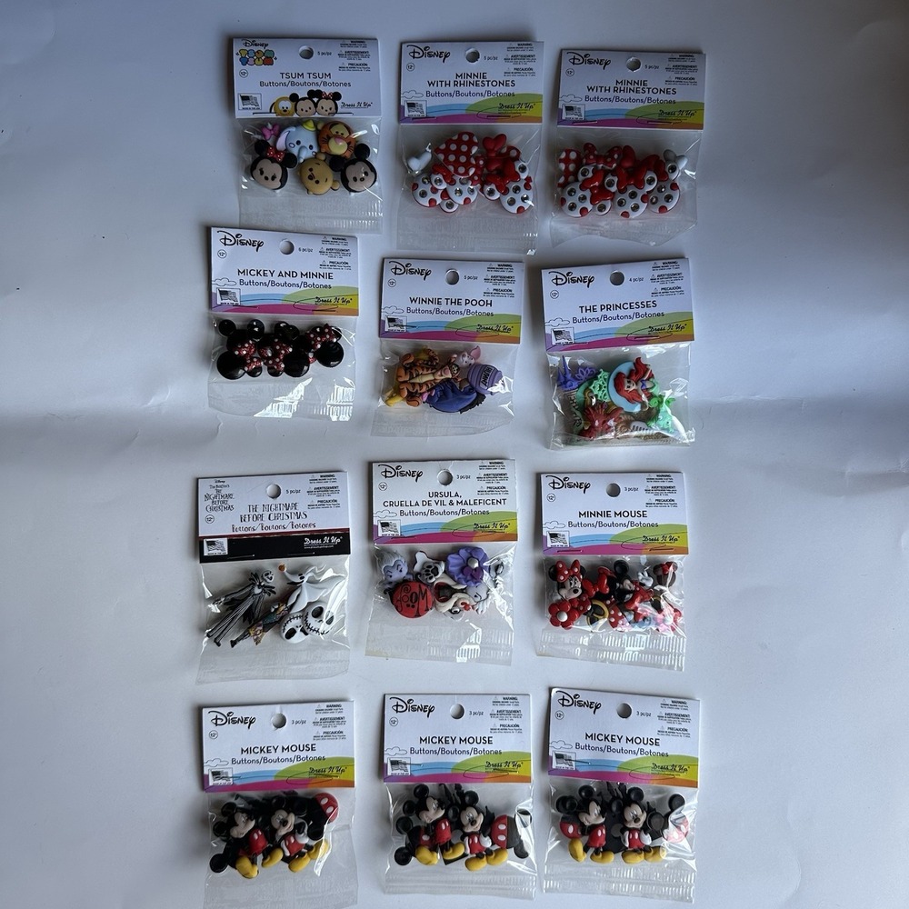 NEW Disney Variety of Dress it up Buttons, Lot of 12 Packs About 50 Buttons